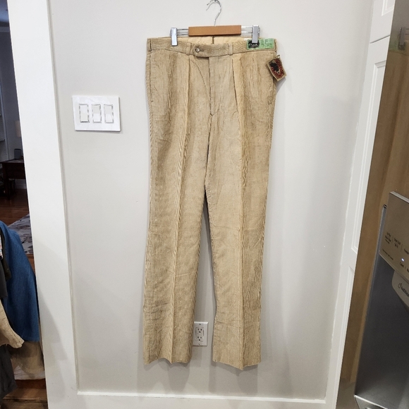NWT Boston Traders Corduroy Pants Mens 36x37 Khaki Raw Hem Vintage Deadstock - Picture 1 of 13